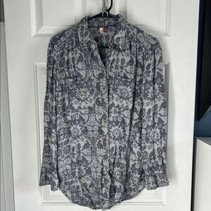 Anthropologie Pilcro Floral Wool Blend Embroidered Button Up Blouse Size XS